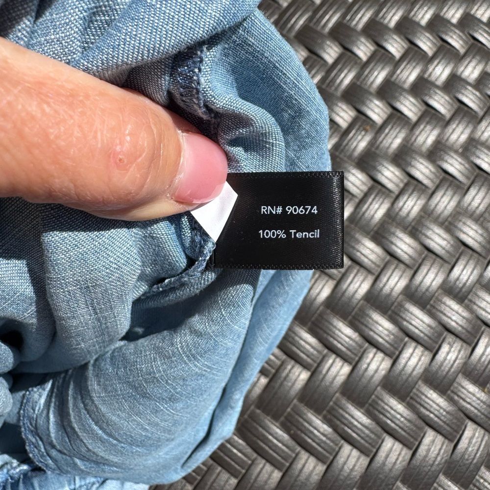 Boston Proper Blue Chambray Jumpsuit Size XS button up front tie elastic waist - Picture 11 of 12